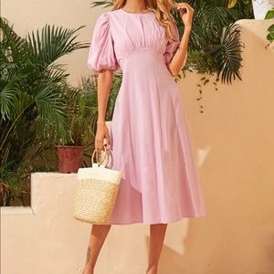 Puff sleeve high waist dress
